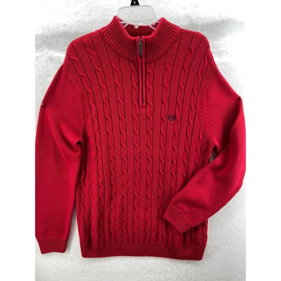 Chaps Sweater Mens Sz L Quarter Zip Red Warm Stretch High Neck Logo Long Sleeve‎ - Picture 1 of 11